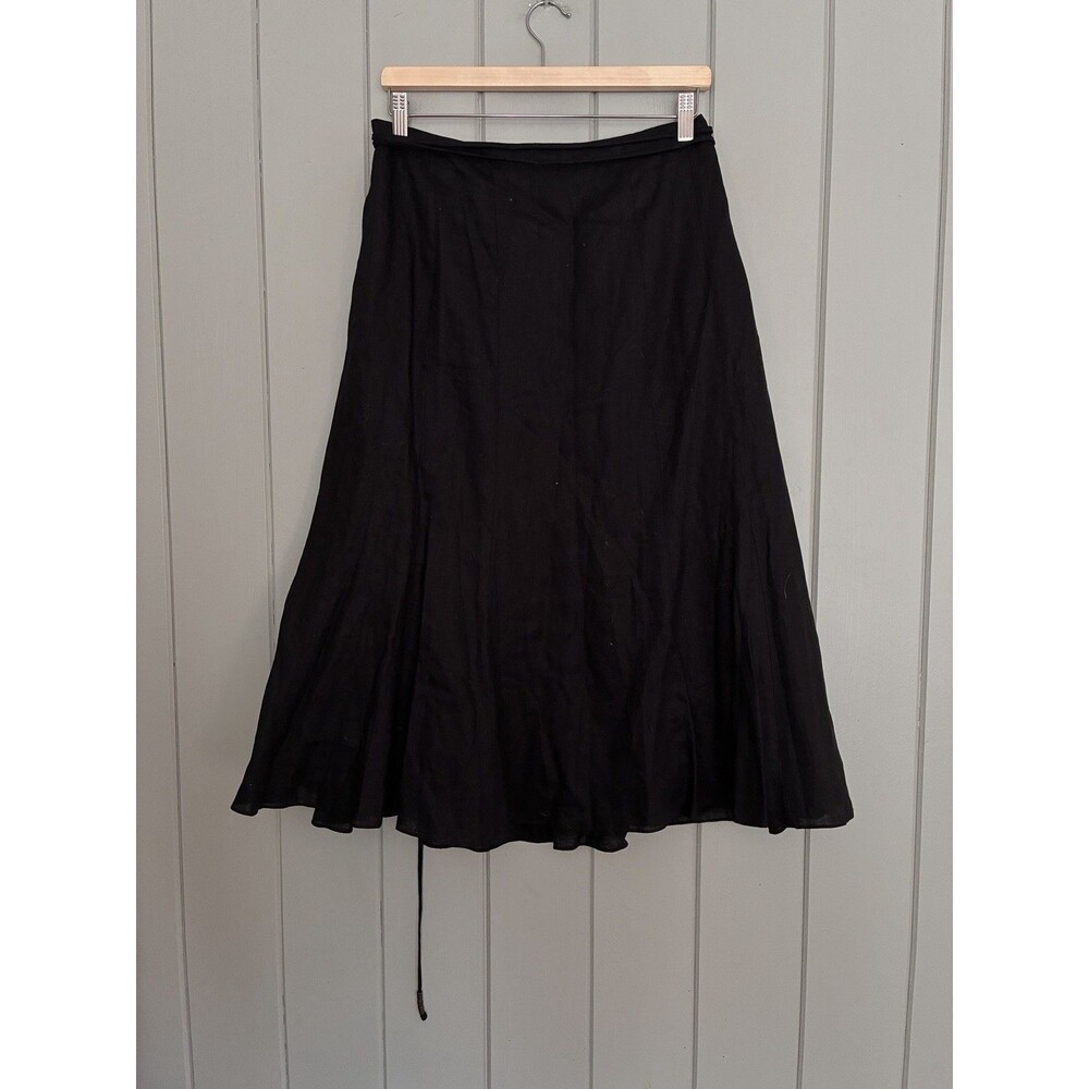 Lauren Ralph Lauren Skirt 18W 100% Linen Black A-Line Knee Length Lined